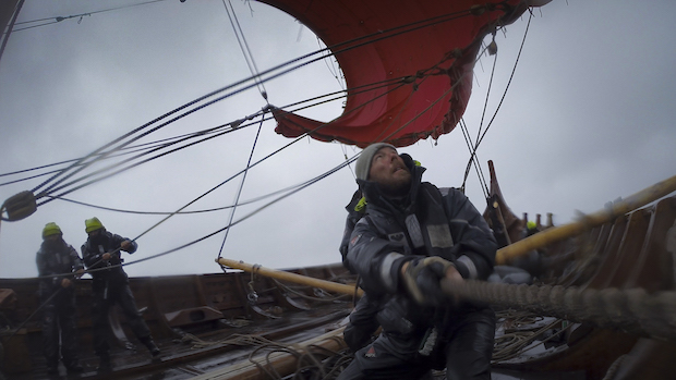 Taking in sail outsida Shetland Photographer Peder Jacobsson