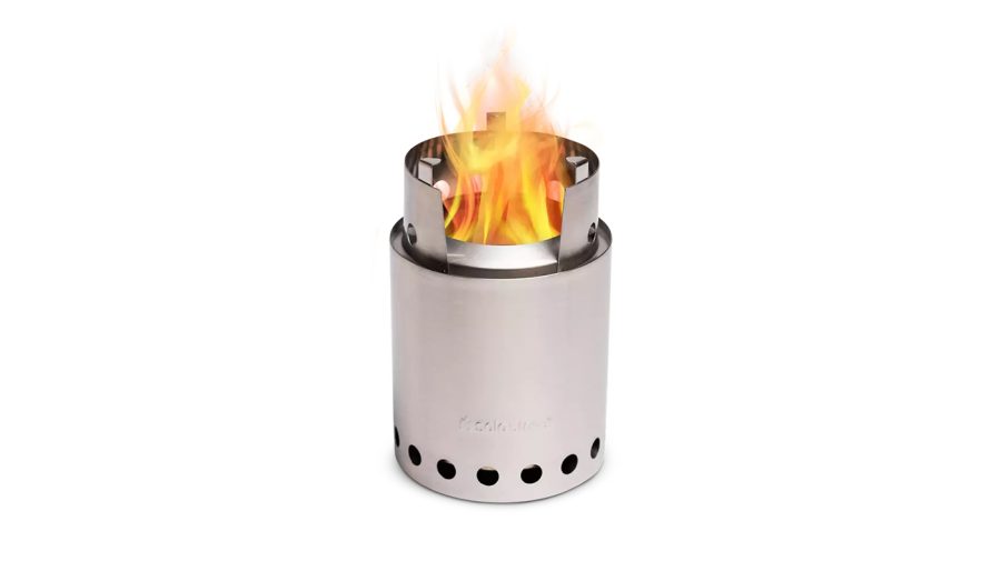 Solo brand camp stove with flame